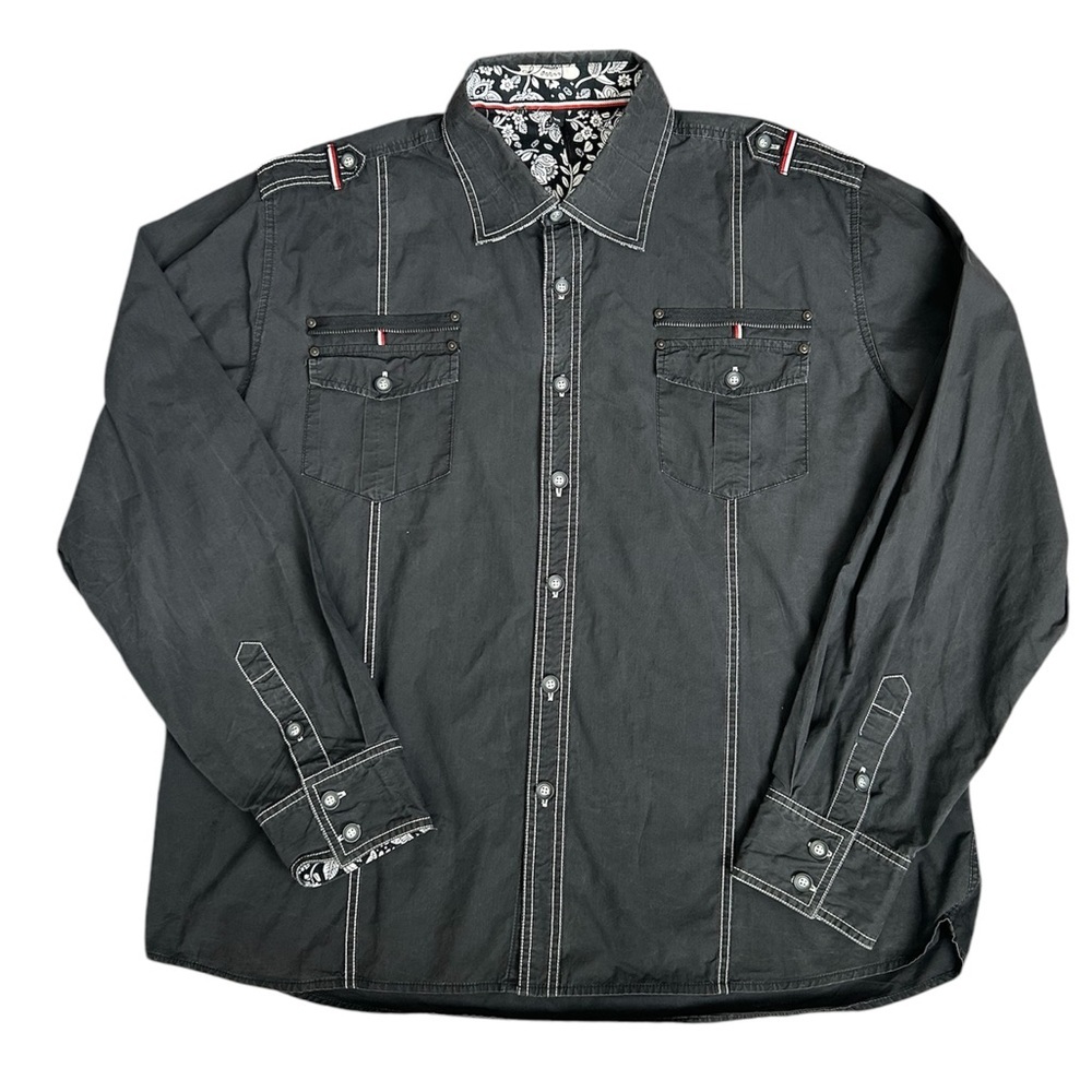 100% cotton Men's Y2K Black Button-Up Shirt with cool details size 4XL
